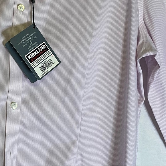 NWT Kirkland Signature Pink and White Pinstriped Button Down Shirt Size M 8/10 - Picture 7 of 10